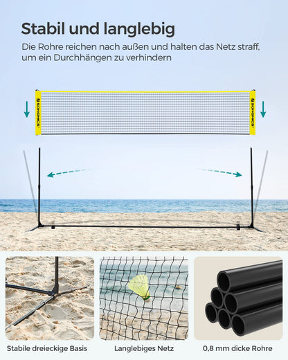 SONGMICS Badmintonnetz 3 m höhenverstellbar mit Tragetasche, Gelb