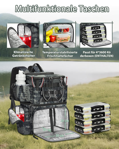 MATEIN Angelrucksack mit 4 Köderboxen, Rutenhalter und Kühlfach