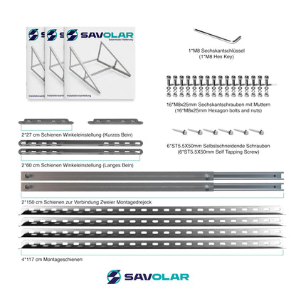 SAVOLAR Solarmodul Wandhalterung 2 Stück – Aluminium verstellbar