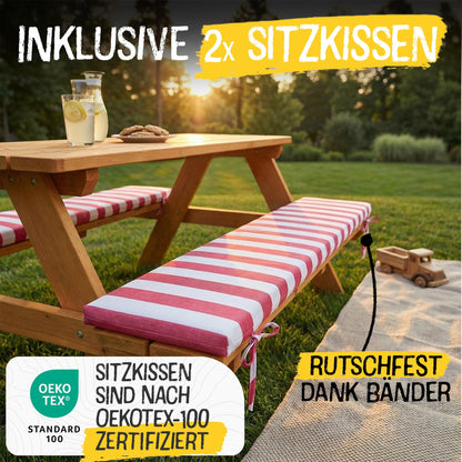 FRIEDO Kindersitzgruppe aus Holz mit Sitzkissen für Garten