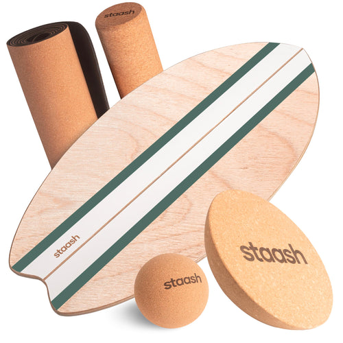 STAASH® Balance Board für Gleichgewicht & Fitness - Full Kit. Trainingsboard mit Rolle, Zubehör. Zur Stärkung von Rumpf & Koordination.