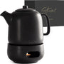 STEINZEIT Design Teekanne mit Stövchen 1.3L – Keramik Schwarz. Bauchige schwarze Keramikkanne mit Stövchen zum Aufgießen und Warmhalten von Tee.