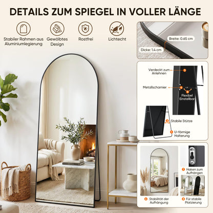 Antok Ganzkörperspiegel 180x68 cm, gewölbter Standspiegel, schwarz