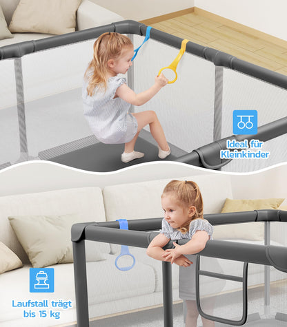 Dripex Laufstall Laufgitter Baby 124x124cm - Dunkelgrau