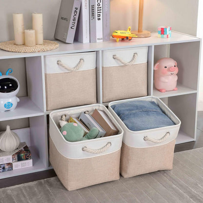 Mangata Aufbewahrungsbox Stoff 33x38x33 cm khaki-weiss 4er Pack