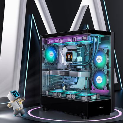 MUSETEX K2 ATX PC Gehäuse Panoramaglas 6 ARGB Lüfter - Schwarz
