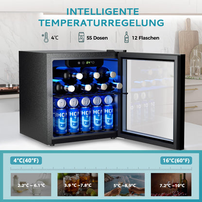 EUHOMY Getränkekühlschrank JC-36-F mit Glastür, 36 L, schwarz