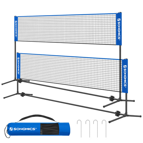 SONGMICS Badmintonnetz SYQ400, 4 m, höhenverstellbar, tragbar, blau, mit dreieckigen Basen und Tragetasche