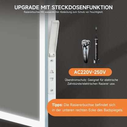 YOLEO LED Badspiegel 50x70cm – Dimmbar mit Steckdose