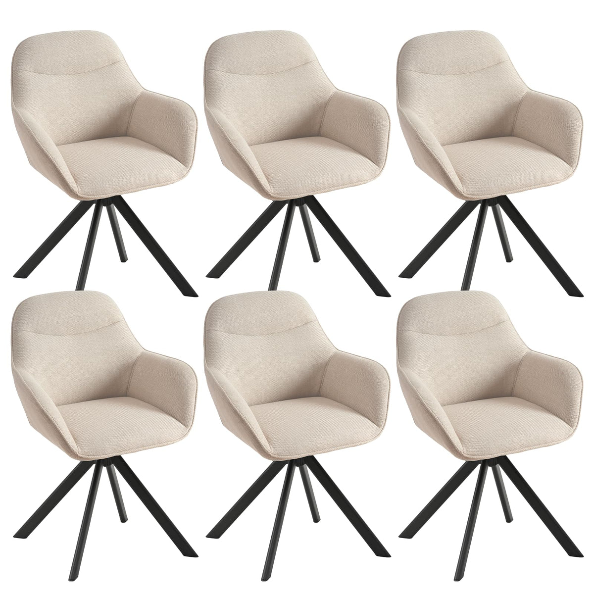 Goeurvant Esszimmerstühle 6er Set, 360° drehbar, Leinen, Beige – Polsterstühle mit Armlehnen und Metallbeinen
