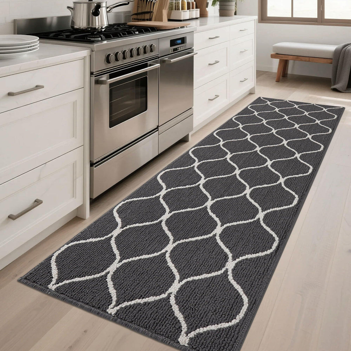 COSY HOMEER Küchenläufer rutschfest waschbar, 60 x 180 cm, Grau – rechteckig, aus Polypropylen, für Küche und Flur