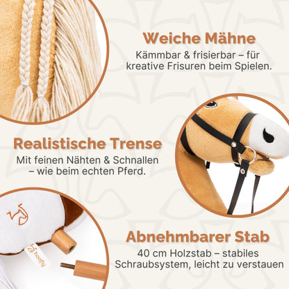 Hoofly Hobby Horse Steckenpferd A3 mit Trense, Beige Haflinger