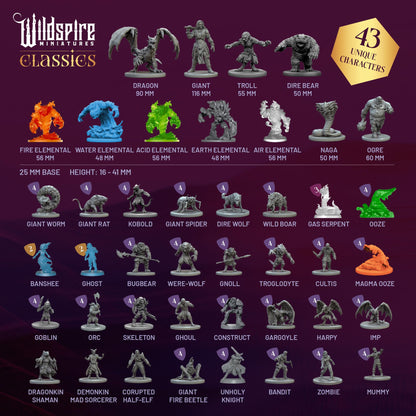 Wildspire Classic Creatures Miniaturen-Set, 120 D&D Figuren, 28 mm