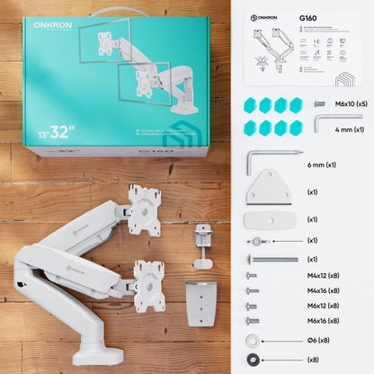 ONKRON G160 Dual Monitor Halterung Gasdruckfeder - Weiss