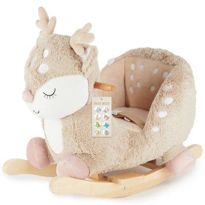 Bieco Plüsch Schaukeltier REH Holz Schaukelstuhl. Braunes Plüsch-Reh auf Holz-Kufen zum Schaukeln für Kleinkinder.