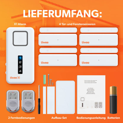 tiiwee Alarmanlage Tür und Fenster, Set mit Sirene und 4 Sensoren