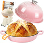 AHJ Dutch Oven Gusseisen Schmortopf 5,7 L mit Gärkorb, Rosa – emailliert, mit Deckel und Griffen