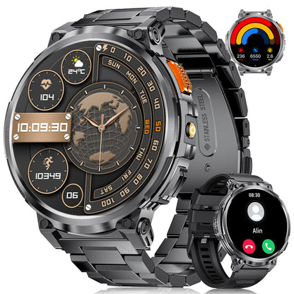 DREMAC FV6 Smartwatch Herren mit 1,85'' HD-Display und Taschenlampe