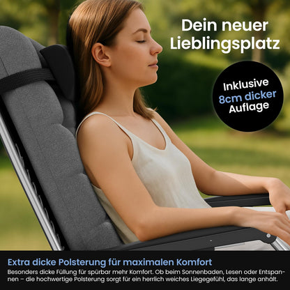ELONEO Liegestuhl klappbar mit Polster, wetterfest, bis 200 kg