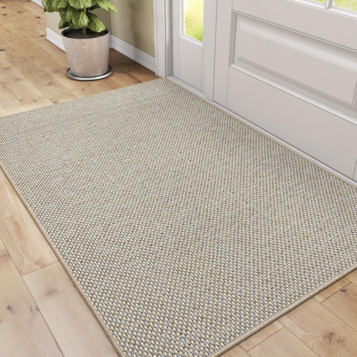 DEXI Schmutzfangmatte Innen 92x142 cm Dünn Rutschfest – Beige. Rechteckige, beige Matte, nimmt Schmutz und Feuchtigkeit auf.