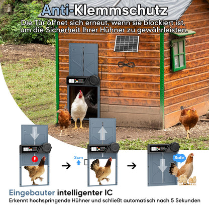 CHAMUTY Automatische Hühnerklappe Solar mit Timer und Fernbedienung