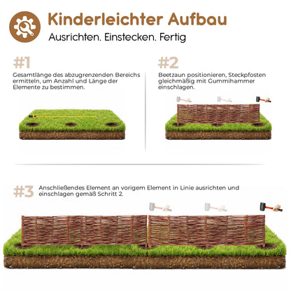 BooGardi Beeteinfassung aus Weide, Rasenkante 20 x 120 cm, 10er-Set
