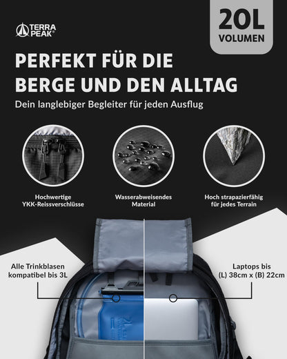 Terra Peak FLEX 20 Wanderrucksack 20L schwarz wasserabweisend