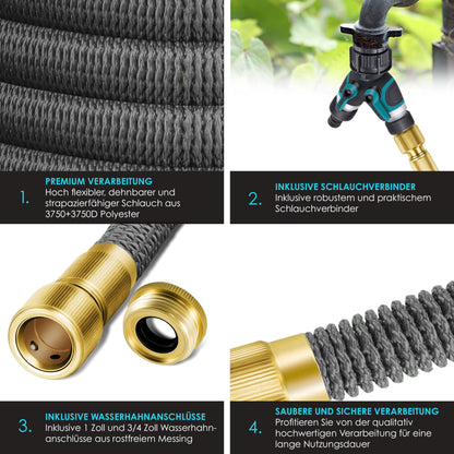 KESSER Flexibler Gartenschlauch 30 m, dehnbar, Sprühpistole, Anthrazit