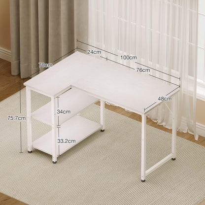 Coleshome Eckschreibtisch L-förmig mit Regal, 100x70 cm, weiss