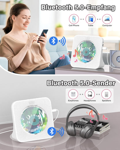 Greadio CD-Player tragbar mit Bluetooth, FM-Radio und Fernbedienung
