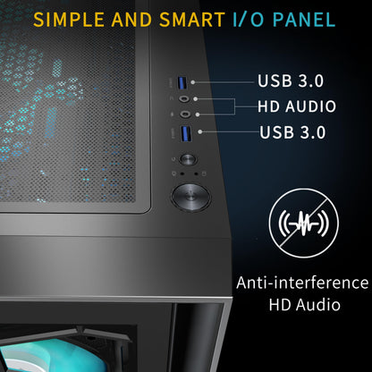 MUSETEX G07 Gaming PC Gehäuse ATX - Schwarz, 6 ARGB Lüfter