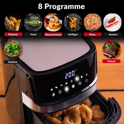 LEHMANN Heissluftfritteuse XL 6,5 L mit 8 Programmen, Air Fryer