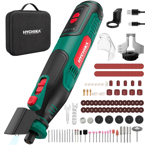 HYCHIKA Akku-Rotationswerkzeug 8V TX111 mit 145-teiligem Zubehör und LED-Arbeitsleuchte