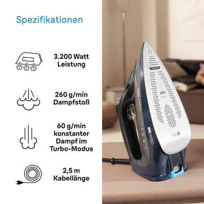Braun TexStyle 9 SI9682 DB Dampfbügeleisen, FreeGlide 3D, dunkelblau