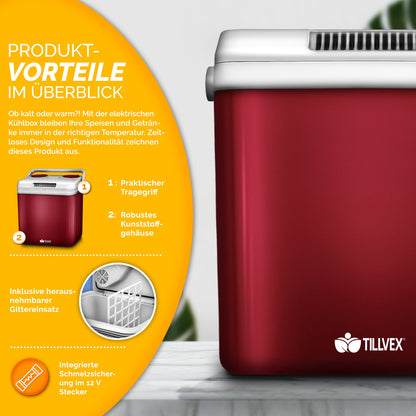 tillvex Mini-Kühlschrank 32L elektrisch Auto/Camping – Rot