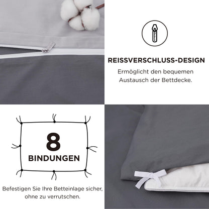 Bedsure Wendebettwäsche Set 135x200 Baumwolle 4teilig Anthrazit