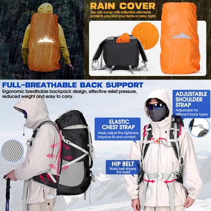 IGOLUMON Wanderrucksack 60L Trekkingrucksack mit Regenhülle, schwarz
