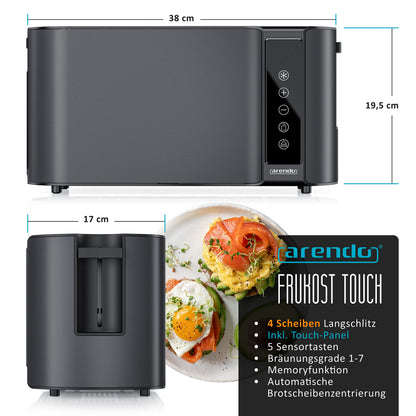 Arendo Toaster Langschlitz - Edelstahl 4 Scheiben Touchscreen