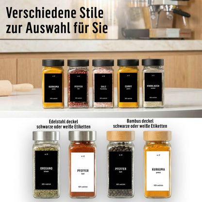 Deco haus Gewürzgläser eckig, 36er Set mit Streueinsatz & Etiketten