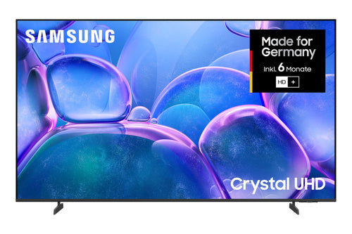 Samsung Crystal UHD 4K U7099F LED Fernseher 65 Zoll. Schwarzer, flacher Bildschirm zeigt 4K-Inhalte für Heimkino.