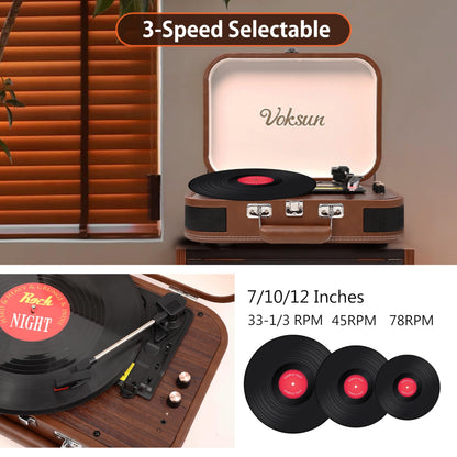 Retro Plattenspieler mit Bluetooth, Lautsprecher & Tragekoffer – Braun
