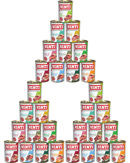 Rinti Kennerfleisch Hundefutter Mixpaket, 30 x 400 g, 10 Sorten – Nassfutter in Dosen