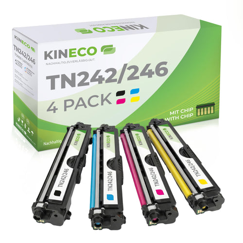 Kineco Toner 4er-Set kompatibel für Brother TN-242 TN-246, vier Toner in Schwarz und Farbe