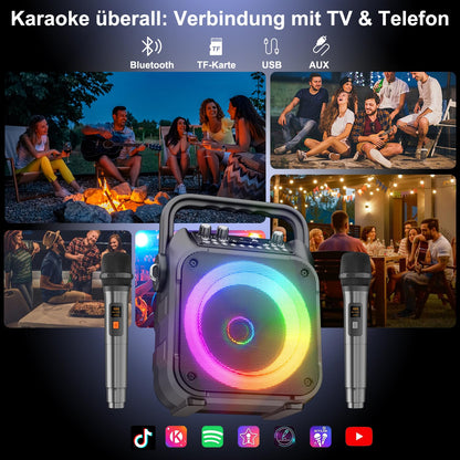 Singingmate K9M Karaoke-Maschine Bluetooth mit 2 kabellosen Mikrofonen