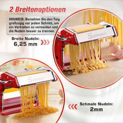 Sailnovo Nudelmaschine Pasta Maker 180, manuell, 9 Stärken, rot