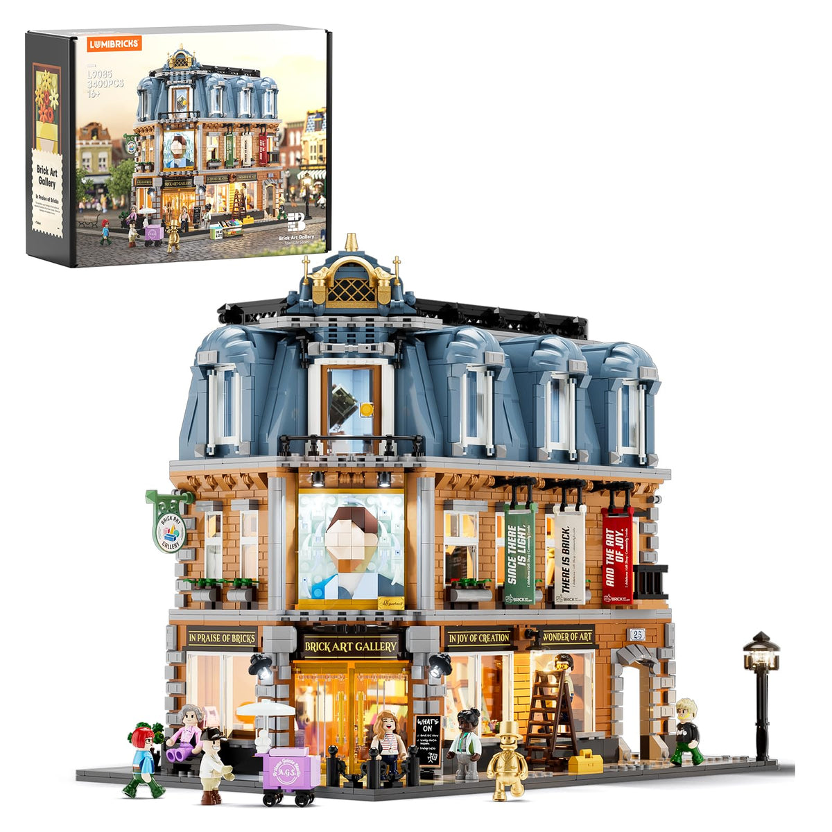 Lumibricks Klemmbausteine Kunstgalerie Eckhaus 3400 Teile L9085, beleuchtetes Modular Building mit Minifiguren