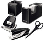 Leitz Wow Schreibtisch-Accessoires Komplett-Set – Schwarz. Schwarze Utensilien zur Organisation und Ablage von Büromaterial am Arbeitsplatz.