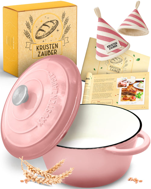 KRUSTENZAUBER Gusseisen Schmortopf Emaille Brotbacktopf 26cm. Runder, emaillierter Gusseisentopf zum Schmoren und Brotbacken.