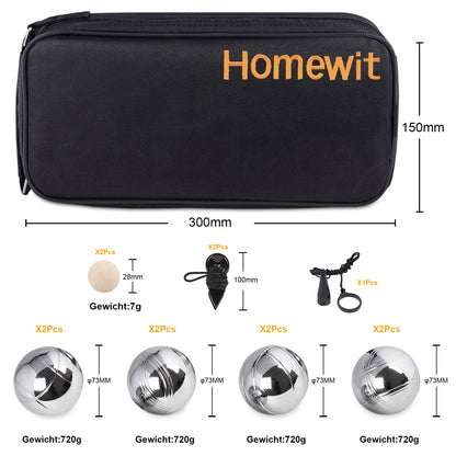 Homewit Boule Set mit 8 Metallkugeln, Petanque Spiel mit Tragetasche