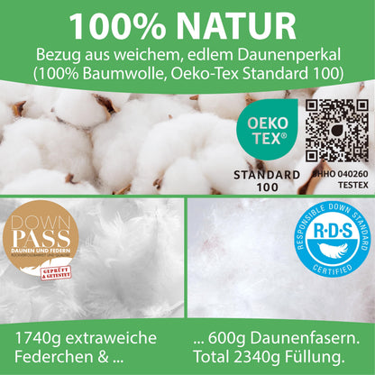 Welldora Premium Kopfkissen – 80x80 cm, Daunen & Federn mittelfest